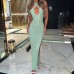 Fitted Solid Color Knit Rib Side Slit Dress Women