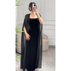 Velvet Backless Sequined Evening Dress