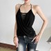 Hanging neck tie solid color lace sleeveless waist cinching versatile casual top Hanging neck tie solid color lace sleeveless waist cinching versatile casual top