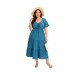 V-neck High-Waist Long Dress Short Sleeve Plus Size Dress