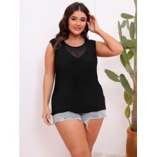 Splicing Round Neck Sleeveless T-Shirt for Plus Size Women Splicing Round Neck Sleeveless T-Shirt for Plus Size Women