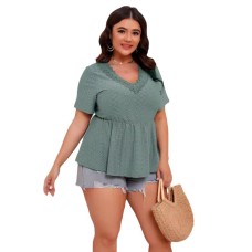 Short Sleeve T-Shirt Women's Splicing Lace Hem V-Neck Top
