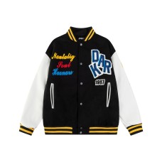 Alphabet flocking embroidered PU leather patchwork baseball jersey