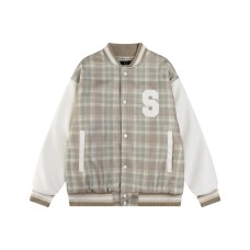 Embroidered plaid cotton baseball jacket with letters Embroidered plaid cotton baseball jacket with letters