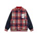 Embroidered plaid cotton baseball jacket with letters