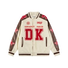 PU leather patchwork contrasting baseball jacket