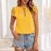 Women's Embroidered Mesh Bubble Sleeve Keyhole Neck Ruffled Detail Lace