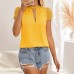 Women's Embroidered Mesh Bubble Sleeve Keyhole Neck Ruffled Detail Lace