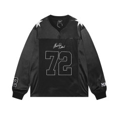 Loose hip hop satin color blocked sports T-shirt long sleeved