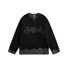 Hollow out damaged mesh spliced sweatshirt sweatshirt