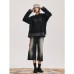 Hollow out damaged mesh spliced sweatshirt sweatshirt