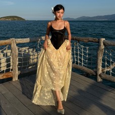 Seaside vacation sexy patchwork temperament camisole dress for women