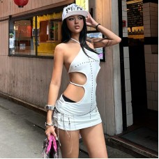 Irregular sleeveless backless pure color dress Irregular sleeveless backless pure color dress