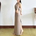 Casual irregular waist exposed solid color jumpsuit long skirt