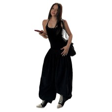 Solid color neck hanging sleeveless backless waist cinching slim fit versatile top with temperament