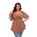 Solid Color Hollow Out Front Twist Waist V-Neck Short Sleeve Flared Top