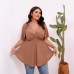 Solid Color Hollow Out Front Twist Waist V-Neck Short Sleeve Flared Top