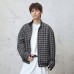 Plaid jacket men's loose standing collar jacket