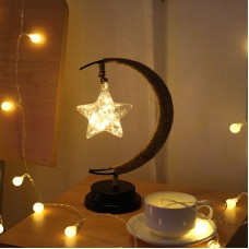 LED Star Moon Light Apple Vine Ball Creative Table Lamp Hemp Rope Iron Art USB Decorative Night Light