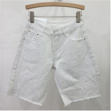 Style Fully Rhinestone Frayed Denim Shorts for Women Straight Leg Pants High Waist Versatile Five-Quarter Pants
