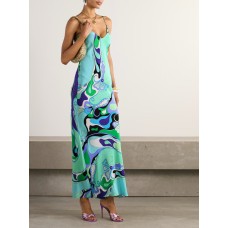 Elegant Satin Printed Sexy Strapless Slit Dress