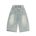 Washed denim cropped pants