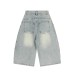 Washed denim cropped pants