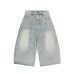 Washed denim cropped pants