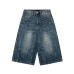 Washed lightning pattern seven quarter jeans