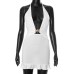 Backless hollow metal decoration waist cinched ruffle edge short skirt dress