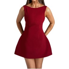 Solid color casual sleeveless backless camisole slim short dress Solid color casual sleeveless backless camisole slim short dress