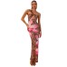 Leopard print hollowed out socialite style sexy long dress
