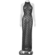 Sexy seaside vacation backless hollow lace wrapped hip dress for women