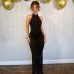 Sexy seaside vacation backless hollow lace wrapped hip dress for women