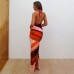 Printed neck strap sexy tight slit dress