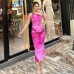 Slant shoulder printed slim fit high waist long dress