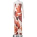 Printed off shoulder strapless tight A-line long dress for women