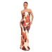 Printed off shoulder strapless tight A-line long dress for women