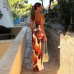 Printed off shoulder strapless tight A-line long dress for women