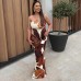 Printed off shoulder strapless tight A-line long dress for women