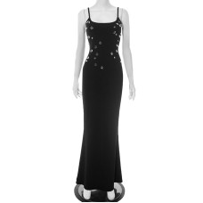 Leisure slim fit diamond studded decoration sleeveless high waisted camisole jumpsuit long skirt