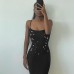 Leisure slim fit diamond studded decoration sleeveless high waisted camisole jumpsuit long skirt