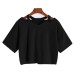 Shoulder Hollow Out Solid Color V-Neck Short Sleeve Loose Daily Women's Top Shoulder Hollow Out Solid Color V-Neck Short Sleeve Loose Daily Women's Top