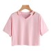 Shoulder Hollow Out Solid Color V-Neck Short Sleeve Loose Daily Women's Top Shoulder Hollow Out Solid Color V-Neck Short Sleeve Loose Daily Women's Top