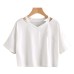 Shoulder Hollow Out Solid Color V-Neck Short Sleeve Loose Daily Women's Top Shoulder Hollow Out Solid Color V-Neck Short Sleeve Loose Daily Women's Top