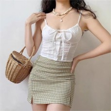 Women's Fresh Strap Short Pure Color Slim Hollow Flower Top Wholesale