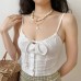 Women's Fresh Strap Short Pure Color Slim Hollow Flower Top Wholesale