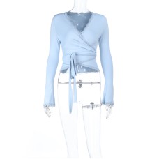Lace lace V-neck strap long sleeved Lace lace V-neck strap long sleeved