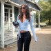 Lace lace V-neck strap long sleeved