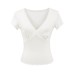 Lace Splicing Cross V-neck Short Sleeve  Top T-shirt
